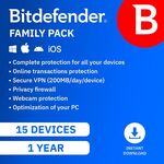 Bitdefender Family Pack for PC and MAC, 15 Devices, 1-Year Subscription